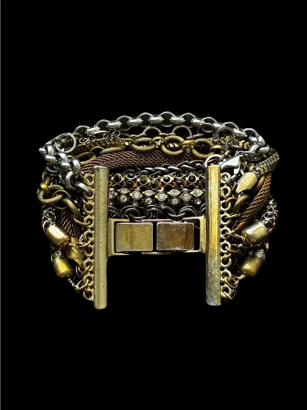 Mixed-Metal Multi-Strand Industrial Glam Cuff Bracelet